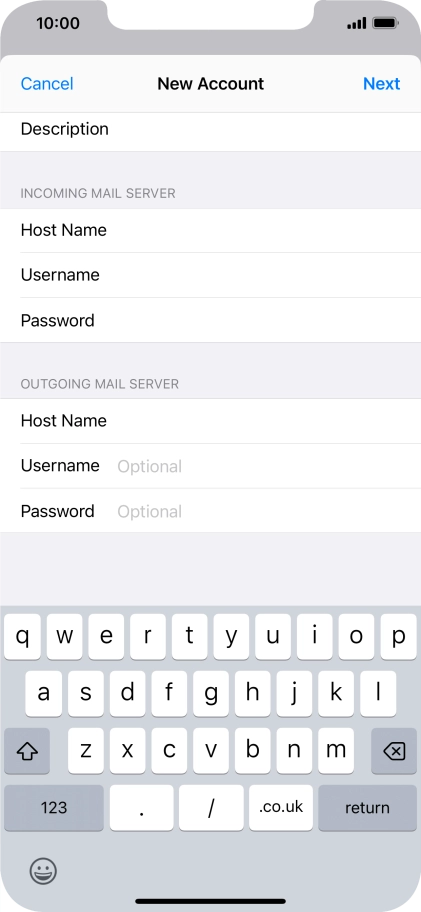 Press Username and key in the username for your email account. Please note that if you're using Vodafone's outgoing server, leave the username field empty.
