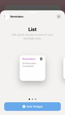 Slide your finger right or left on the screen to select the required widget size.