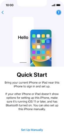 Follow the instructions on the screen to transfer content from another device running iOS 11 or later or press Set Up Manually.