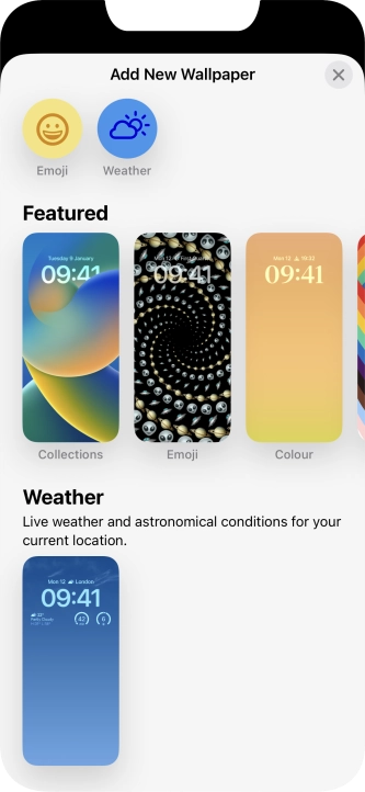 Press the required category and follow the instructions on the screen to select the required background image.