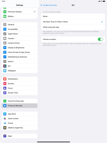 Press the required setting to turn the function on or off.