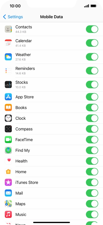 The data usage for each application is displayed below the name of the application.