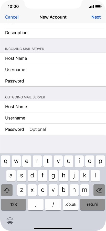 Press Password and key in the password for your email account. Please note that if you're using Vodafone's outgoing server, leave the password field empty.