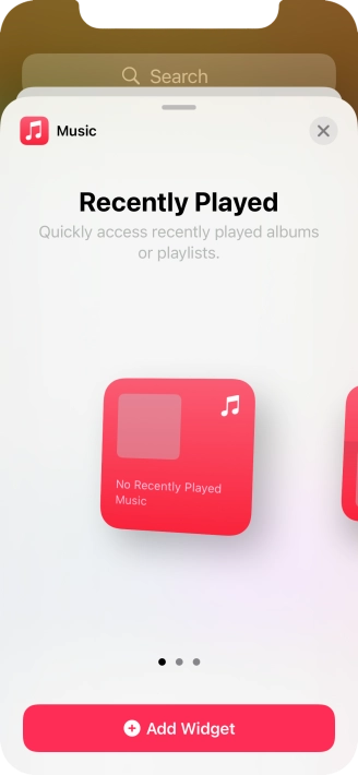 Slide your finger right or left on the screen to select the required widget size.