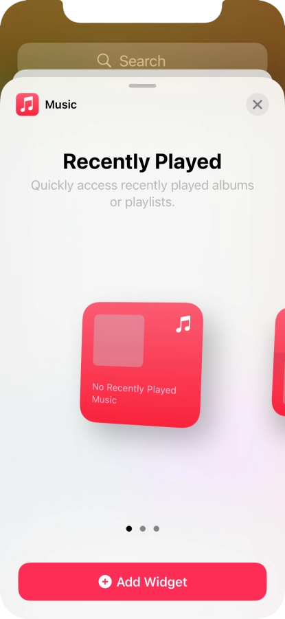 Slide your finger right or left on the screen to select the required widget size.