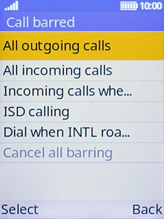 Select the required barring type.