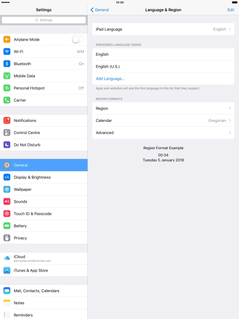 Press iPad Language.