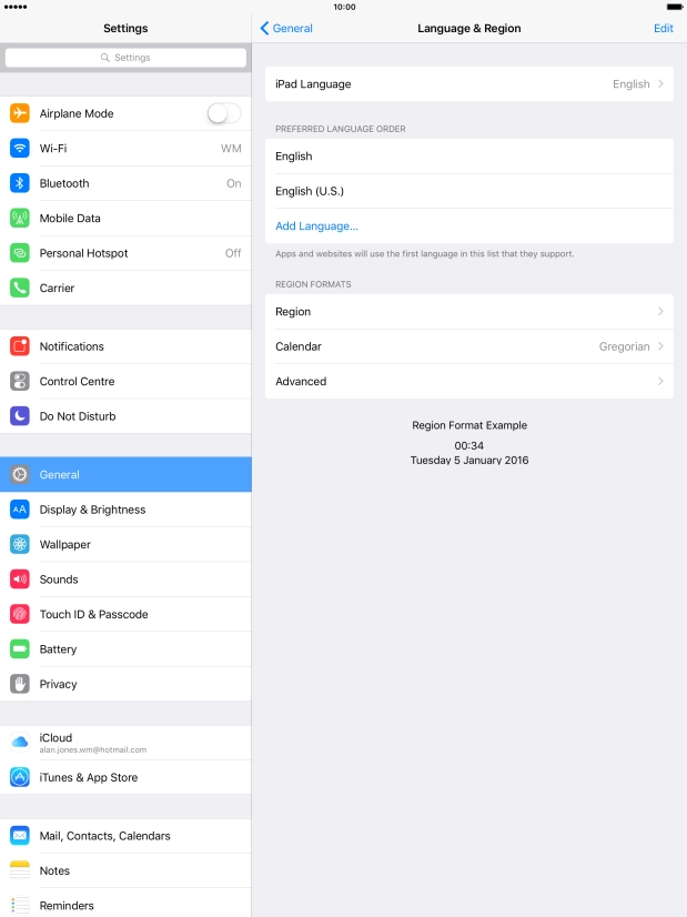 Press iPad Language.