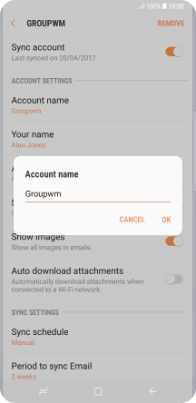 Key in the required name for the email account and press OK.