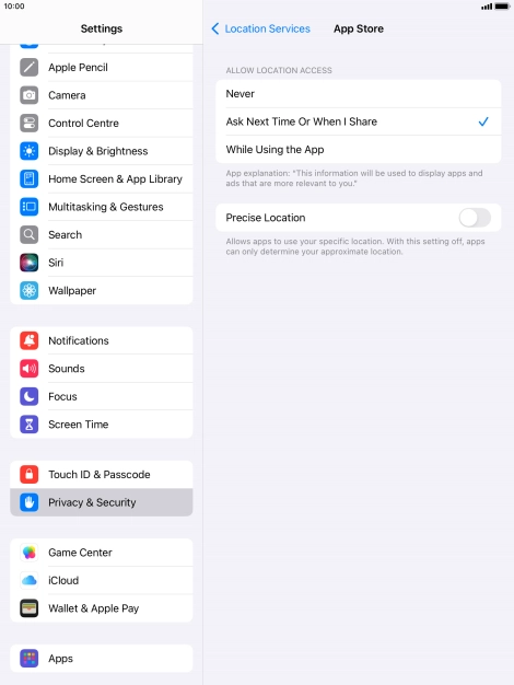 Press the required setting to turn the function on or off.