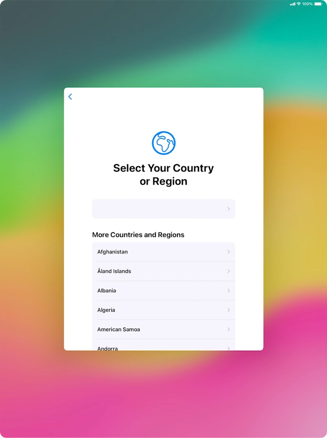 Press the required country or area.