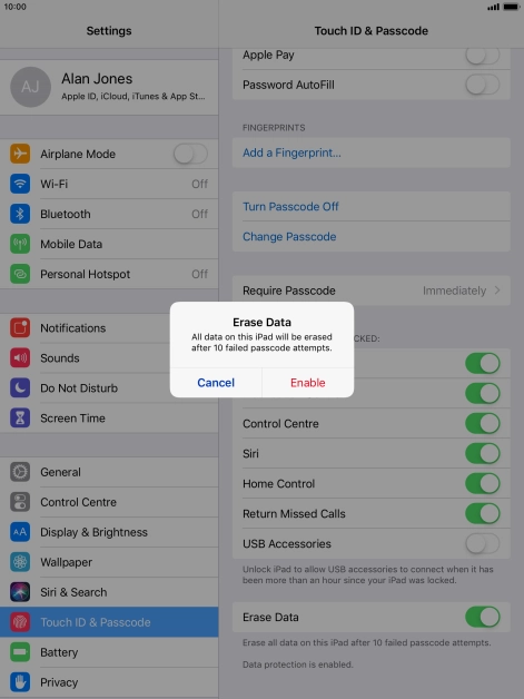 If you turn on the function, press Enable.