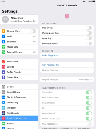 Press Turn Passcode On and key in a lock code of your own choice twice.