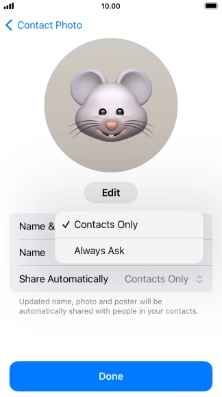 Press the required setting.