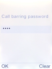 Key in your barring password and press the Navigation key. The default barring password is 0000.