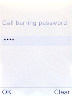 Key in your barring password and press the Navigation key. The default barring password is 0000.