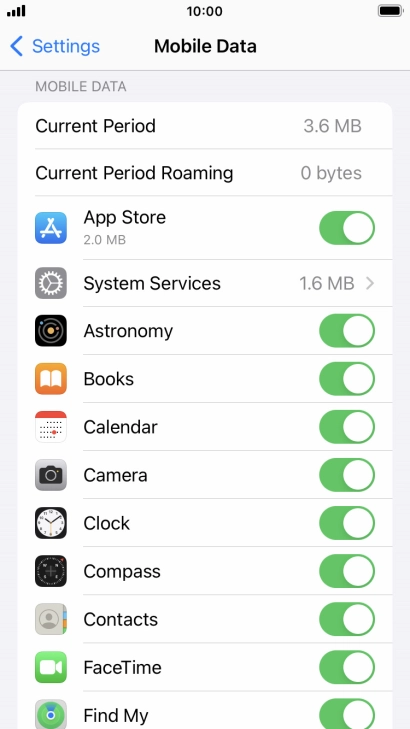 Press the indicators next to the required applications to turn the function on or off.
