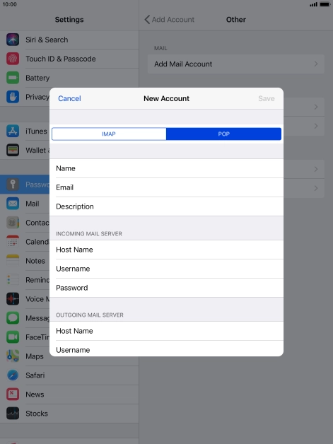 Press Host Name and key in the name of your email provider's incoming server.