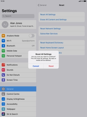Press Reset. Wait a moment while the factory default settings are restored. Follow the instructions on the screen to set up your tablet and prepare it for use.