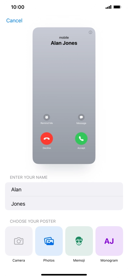 Press the required category and follow the instructions on the screen to select and save the required picture to your Contact Poster.