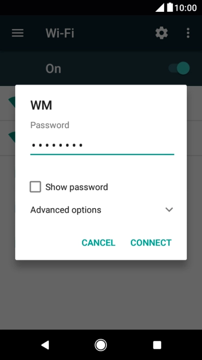 Key in the password for the Wi-Fi network and press CONNECT.