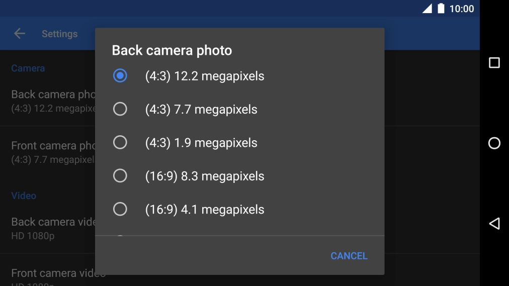 Press the required setting.