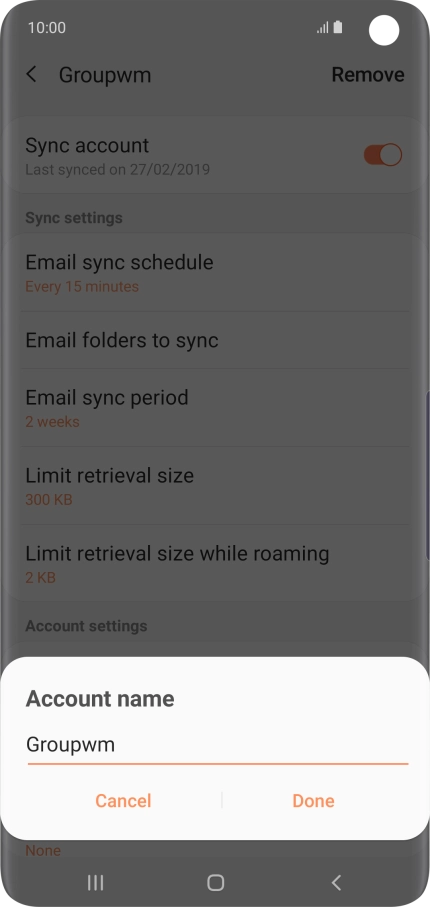Key in the required name for the email account and press Done.