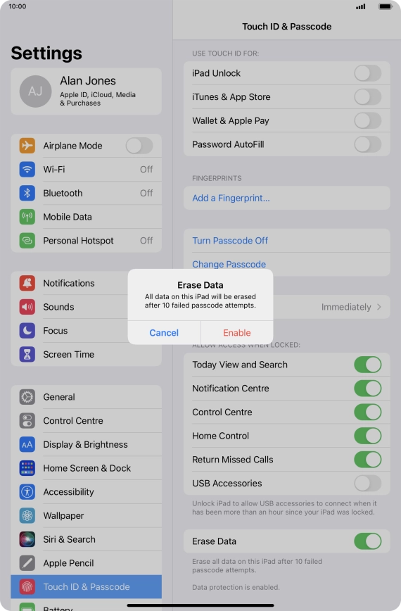 If you turn on the function, press Enable.