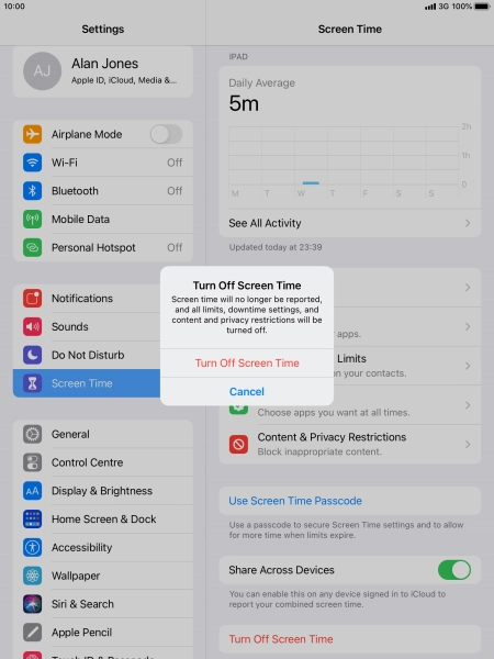 Press Turn Off Screen Time.