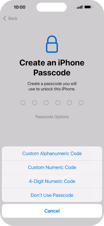 Follow the instructions on the screen to turn on use of phone lock code or press Don't Use Passcode.