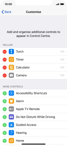 Press the delete icon next to the required function to remove it from Control Centre.