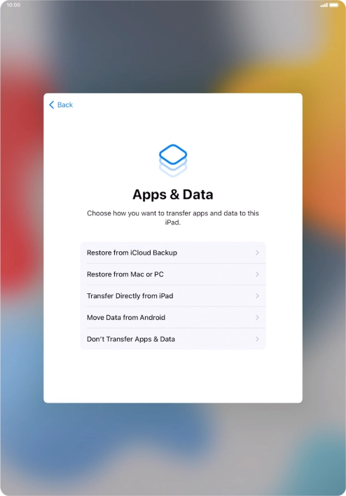 Press Don't Transfer Apps & Data and follow the instructions on the screen to finish the activation.