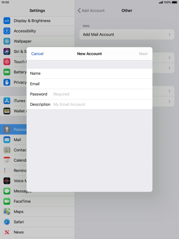 Press Password and key in the password for your email account.
