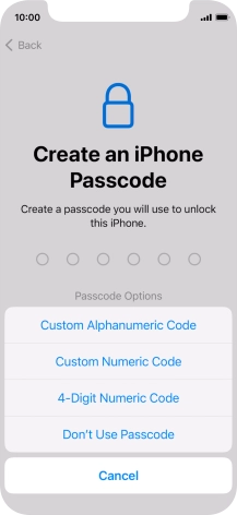 Follow the instructions on the screen to turn on use of phone lock code or press Don't Use Passcode.