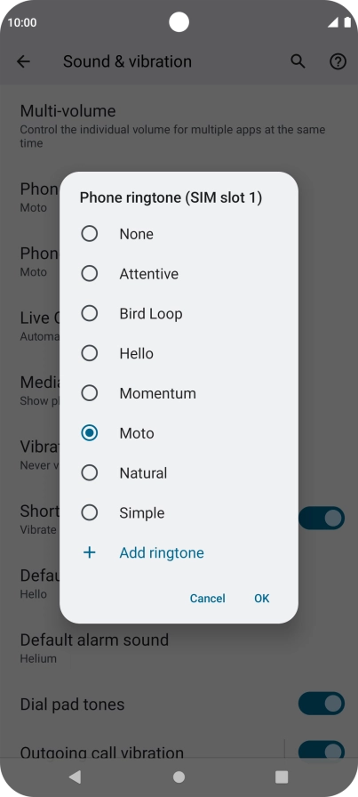 Press Add ringtone and go to the required folder.