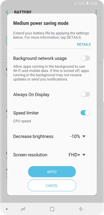 Press APPLY to turn on the function.
