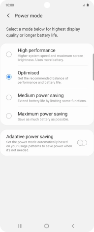 Press the required setting.