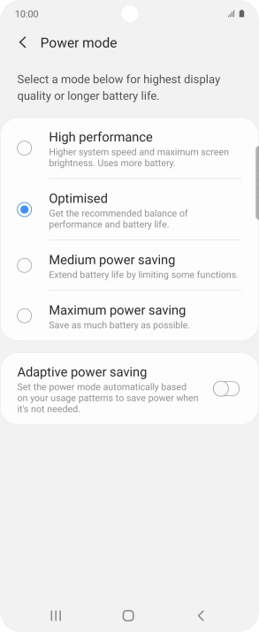 Press the required setting.