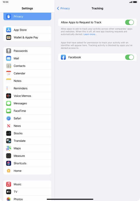 Press Allow Apps to Request to Track to turn the function on or off.
