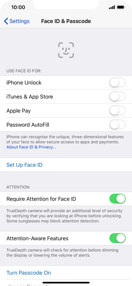 Press Turn Passcode On and key in a phone lock code of your own choice twice.