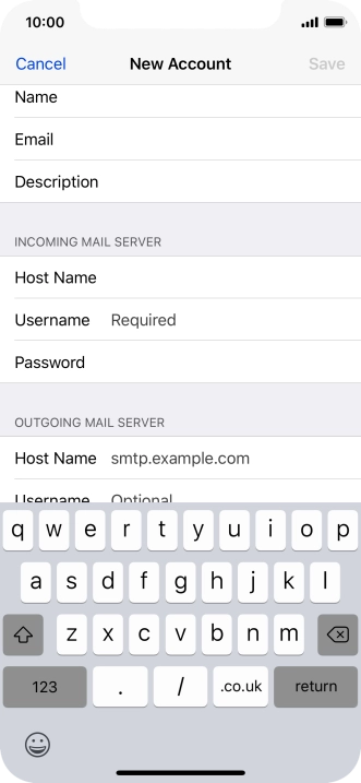 Press Username and key in the username for your email account.