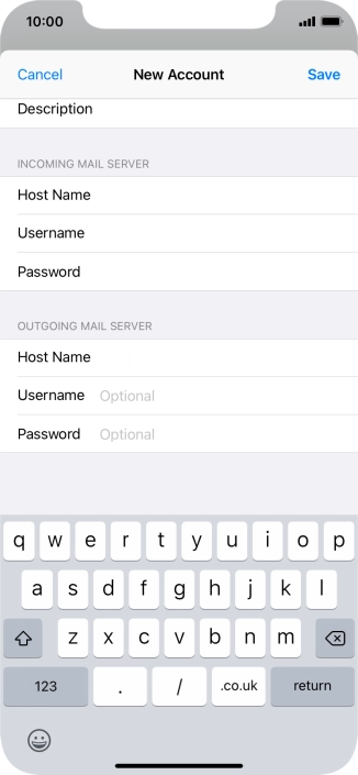 Press Username and key in the username for your email account. Please note that if you're using Vodafone's outgoing server, leave the username field empty.