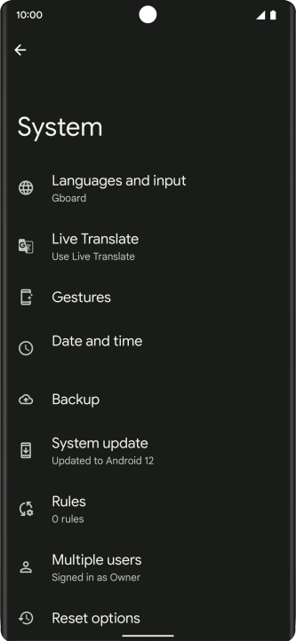 Press Reset options.