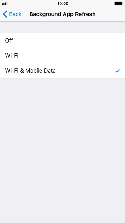 To turn off background refresh of apps, press Off.