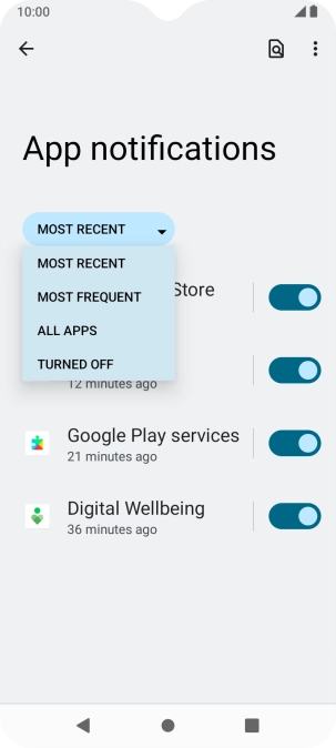 Press the required setting.
