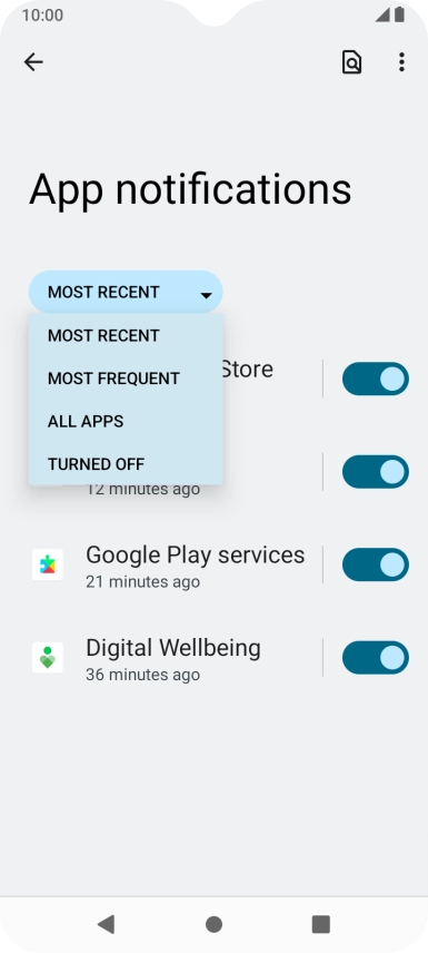 Press the required setting.