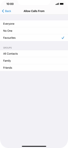 Press the required setting to select which contacts can call you even though Do Not Disturb is turned on.
