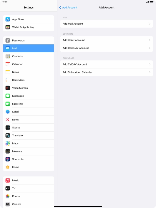 Press Add Mail Account.