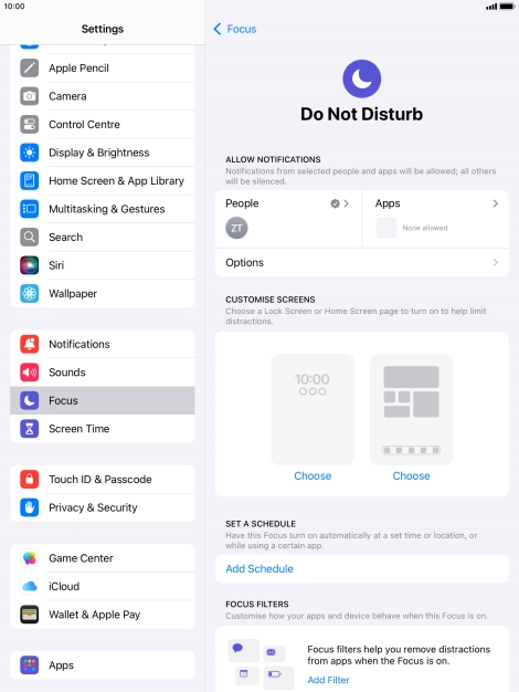 Press People and follow the instructions on the screen to select which contacts you would like to receive calls and notifications from when Do Not Disturb is turned on.