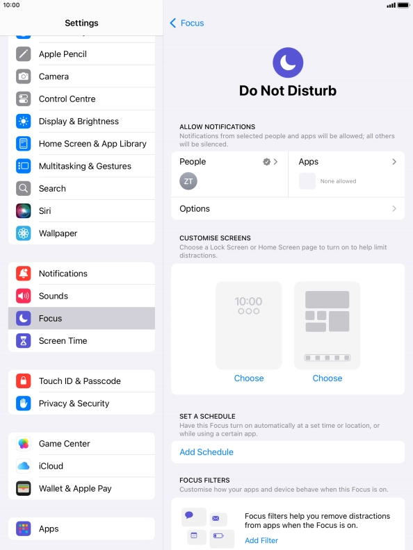 Press People and follow the instructions on the screen to select which contacts you would like to receive calls and notifications from when Do Not Disturb is turned on.